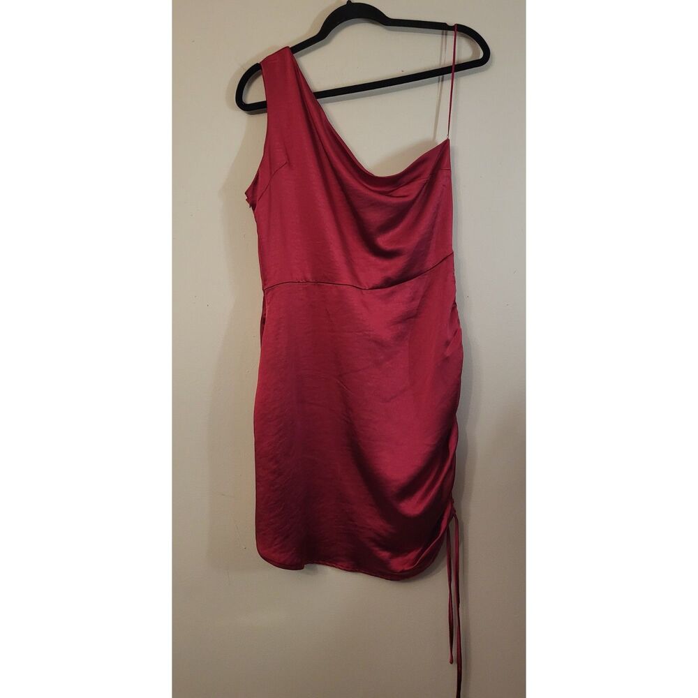 Nwt Boutique Glam One Shoulder Ruched Sateen Mini Dress Women Large Wine‎ Date